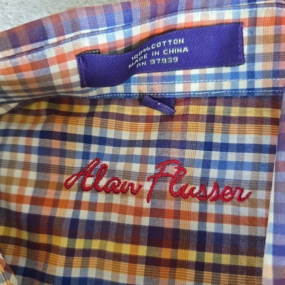 Alan Flusser Shirt Mens Large Multicolored Button Up Plaid Long Sleeve Casual - Picture 4 of 7